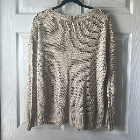J. Crew Warm Neutral Linen Knit Crew Neck Sweater Flawed size Medium - Picture 5 of 5